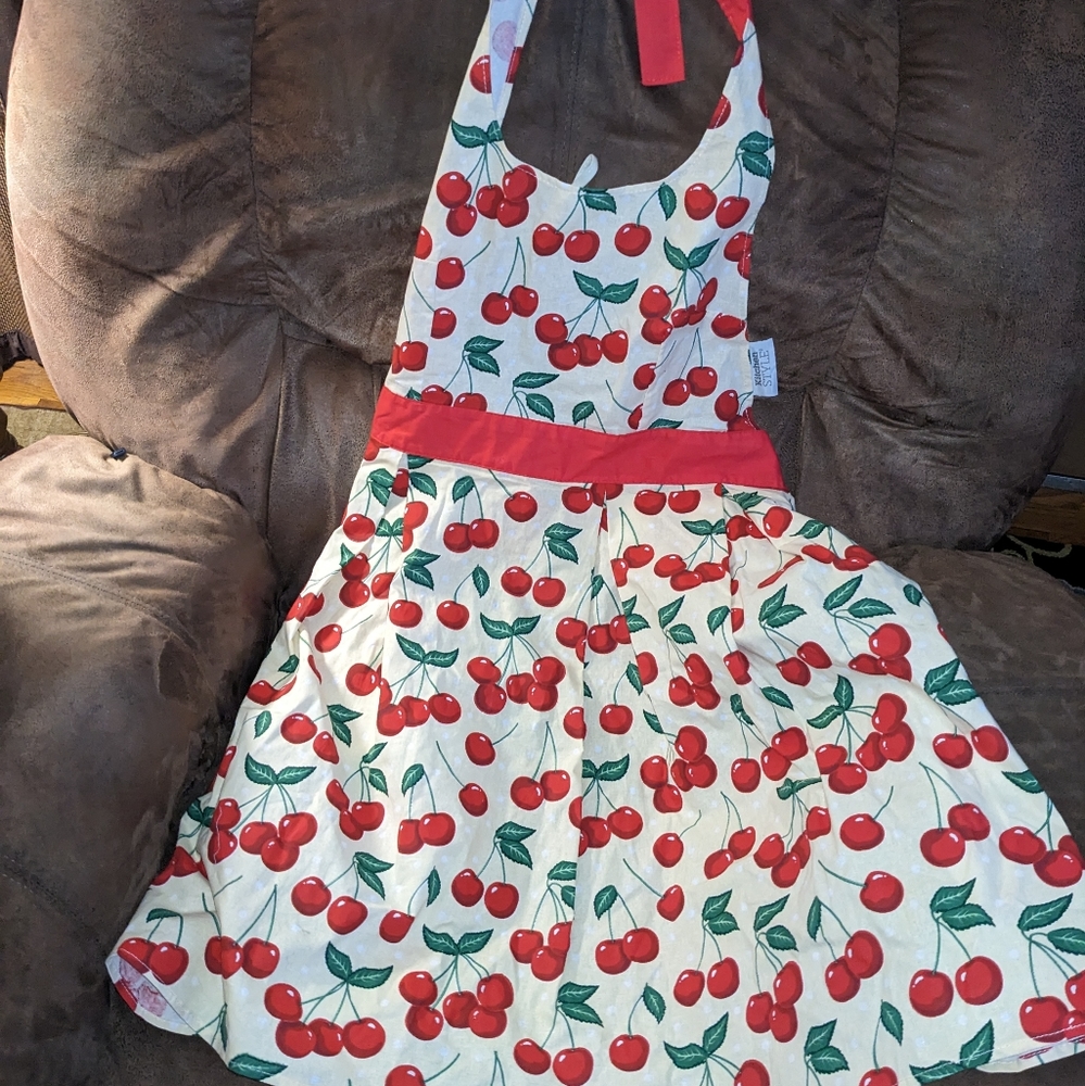 Kitchen Style Cooking Apron Cherries Spring Cherry Red
